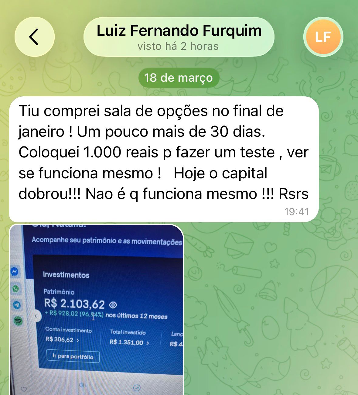 Resultado de aluno — operações VALE e GGB +114% em opções