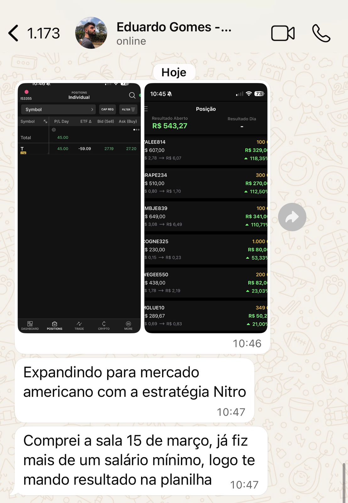 Resultado de aluno do ecossistema Tio Huli em opções