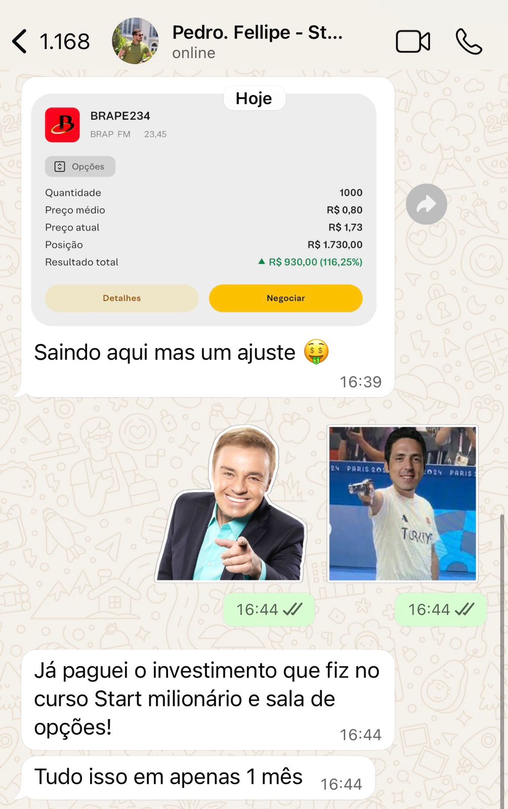 Resultado de aluno do ecossistema Tio Huli em opções
